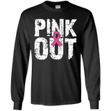 a black long-sleeve t-shirt with a 'PINK OUT' graphic