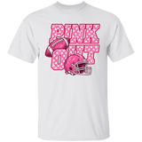 short sleeve graphic tshirt with the words "Pink Out" filled in with polka dots.
