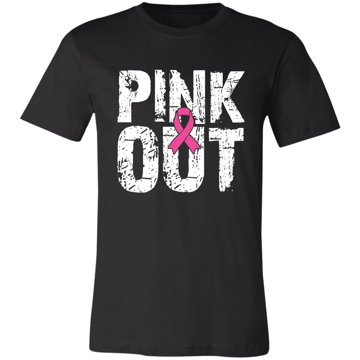 Graphic t-shirt with the words "Pink Out" in distressed white font.