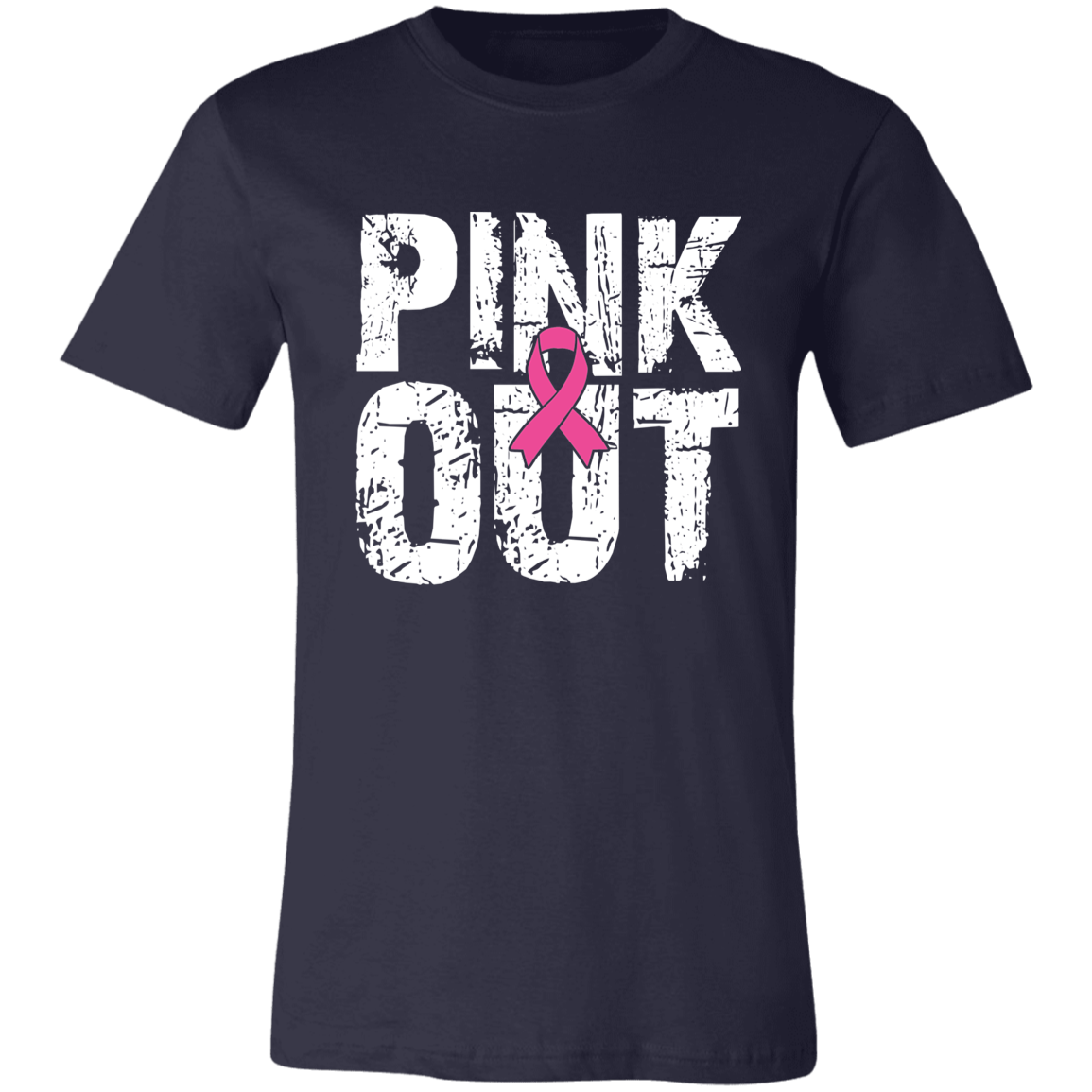 Graphic t-shirt with the words "Pink Out" in distressed white font.