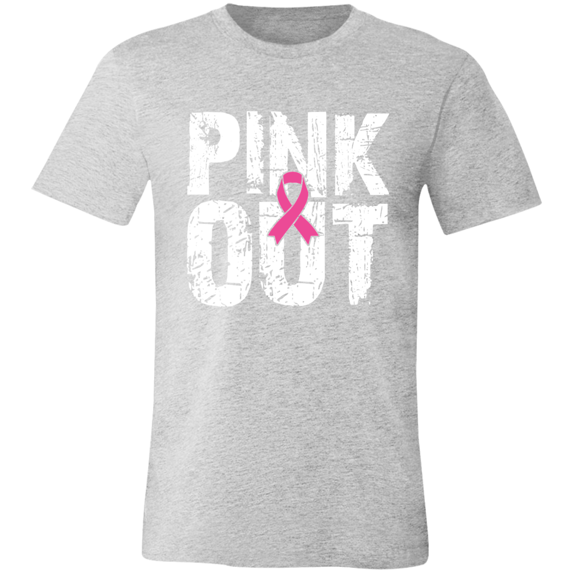 Graphic t-shirt with the words "Pink Out" in distressed white font.