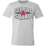 a grey t-shirt with the words, "Support Squad" in block letters with a pink ribbon.