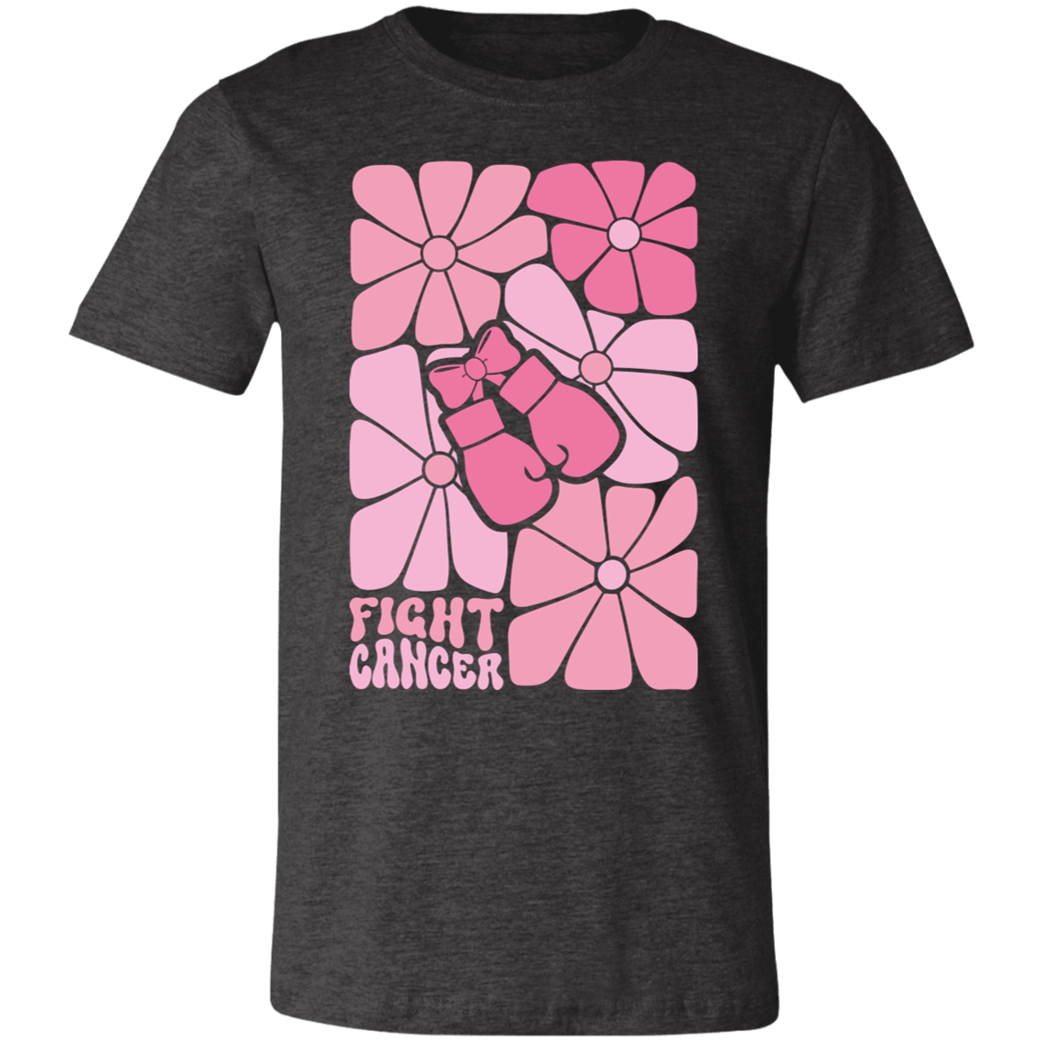graphic tshirt wiht boho flowers and boxing gloves with the words, "fight cancer".
