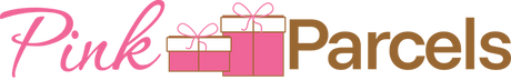 A logo or brand graphic reading 'Pink Parcels' on a white background, with the word 'Pink' in pink script, two pink gift boxes with white ribbons, and 'Parcels' in brown serif text.