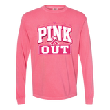 pink long sleeve t-shirt with a graphic, "pink out".